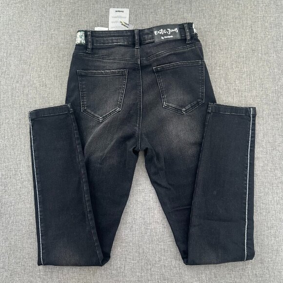 NEW! Desigual Exotic Skinny Jeans‎ 28 waist Black Embellished Cotton blend - Picture 13 of 16